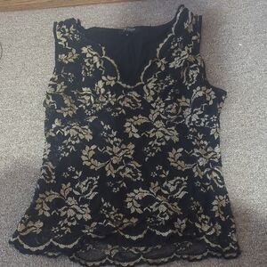 Karen Kane Black and Gold Floral Lace Blouse